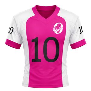 Maillot de football américain rose et blanc à manches courtes, léger et respirant, pour équipes sportives, idéal pour l'école et les clubs. - Product Image 1