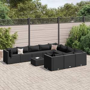 Ensemble de canapés de patio en rotin PE noir avec structure en acier thermolaqué et verre trempé pour la décoration de jardin - Product Image 1