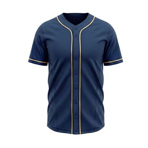 Sublimated Royal Blue Baseball Jersey Gold Piping Mesh Fabric Sports Apparel Breathable Full Button <b>Top</b> Premium Jersey - Product Image 1