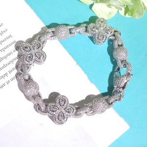 Iced Out Flower Bracelet Diamond Link Jewelry White Gold Finish Luxury Hip Hop Statement Bracelet For Women <b>Men</b> - Product Image 2