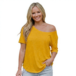 <b>High</b> Quality Women's Summer <b>T</b>-<b>Shirt</b> Crew Neck Regular Fit Solid Color Casual Breathable Knitted Polyester/Cotton Top - Product Image 5