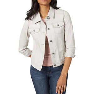 Veste en jean gris clair pour <span class=keywords><strong>femme</strong></span>, manches trois quarts, col rabattu, fermeture boutonnée, style décontracté printemps - Product Image 3