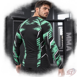 OEM Rashguard de Compression Extensible pour Hommes, Design Personnalisé, Motif Menthe Anti-statique, pour BJJ MMA, Entraînement de Grappling et Combat, Vente en Gros - Product Image 6