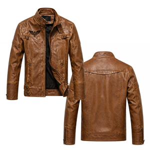 Mens Vintage <b>Brown</b> <b>Leather</b> <b>Jacket</b> Slim Fit Motorcycle Biker <b>Jacket</b> Casual Streetwear PU <b>Leather</b> Coat - Product Image 1
