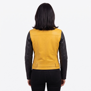 Chaqueta de Motociclista para Mujer, Chaqueta de Cuero Vintage, Chaqueta de Moda para Motociclista, Cuello Alto, Manga Corta - Product Image 2