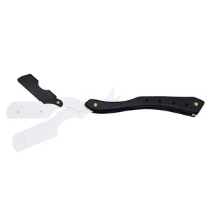 Outils de barbier pour hommes, rasoir et lames, couteau à raser pliant noir antique, support pour rasoir droit en acier inoxydable - Product Image 2