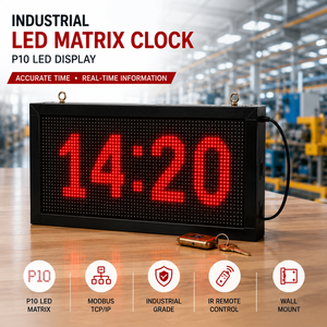 Industrial P10 <b>LED</b> Matrix <b>Clock</b> & Smart Information Display – Modbus TCP/IP | OEM/ODM - Product Image 1