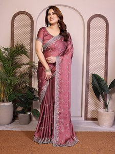 Sari de luxe brodé pour femme, en soie douce, pour l'hiver et l'été, idéal pour les fêtes, avec bordure richement brodée de sequins, ensemble de mariage indien - Product Image 4