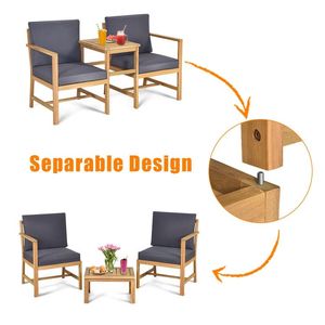 Conjunto de Muebles de Jardín 3 en 1 de Madera de Acacia con Sofá de Dos Plazas y Mesa de Centro Separable - Product Image 3
