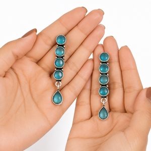Export Quality Oxidized Silver-Plated Bezel Setting Blue Stone Drop Earrings Women Jewelry Supplier India | Bulk Direct Factory - Product Image 3