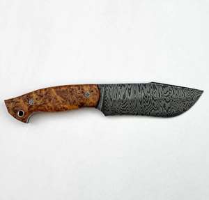Outil utilitaire artisanal en acier de Damas avec manche en bois d'ambre naturel - Product Image 5
