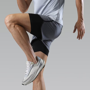 Shorts pour hommes noirs à séchage rapide avec cordon de serrage, taille mi-haute, décontractés, longueur courte, couleur unie, en polyester tricoté, pour le sport - Product Image 6
