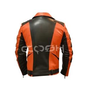Chaqueta de Motociclista Estilo Punk Retro, Chaqueta Urbana de Cuero Naranja y Negro de Alta Visibilidad con Diseño de Armadura - Product Image 4