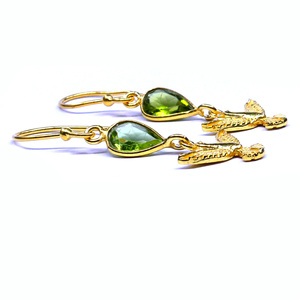 Pendientes Colgantes de Plata 925 con Baño de Oro en Forma de Animal, con Engaste de Bisel de Piedra Preciosa Verde, Joyería de Moda Estilo Vintage para Mujer - Product Image 4