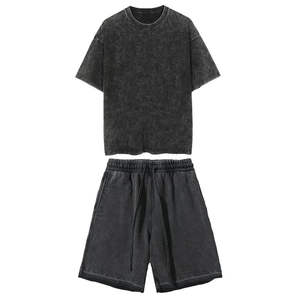 High Quality <b>Men's</b> Acid Wash T <b>Shirts</b> and Shorts <b>Summer</b> Set Street Wear Fashionable <b>Men</b> cottonBreathable - Product Image 5