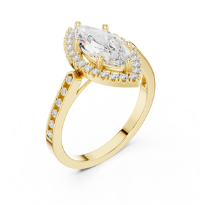 Anillos Clásicos de Oro Amarillo de 14K con Diamante Cultivado en Laboratorio Certificado por IGI de 2 CT, Corte Marquesa, para Aniversario, Boda, Compromiso, con Halo - Product Image 2