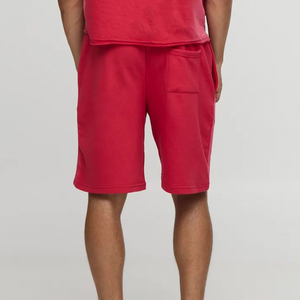 Shorts Bermuda pour homme en tissu uni rouge avec cordon de serrage et logo imprimé flamme, vêtements décontractés - Product Image 5