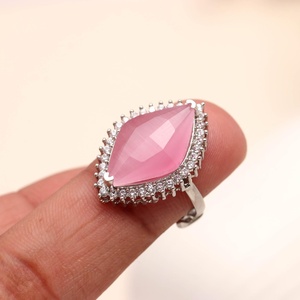 Rose Quartz Halo <b>Ring</b> 925 Sterling Silver Marquise Cut Pink Gemstone Elegant Statement <b>Ring</b> Gift for Her - Product Image 1