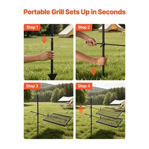 Grille de barbecue pivotante robuste de 16 pouces pour feu de camp - Grille en acier portable pour barbecue, réglable en hauteur sur 360° - Product Image 6