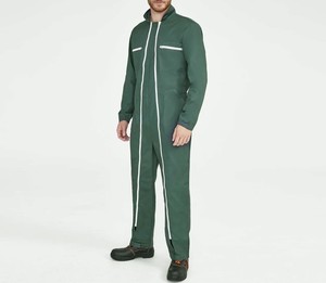 Mono de poliéster verde impermeable para hombre con cremallera frontal y franjas reflectantes para ropa de trabajo al aire libre - Product Image 6
