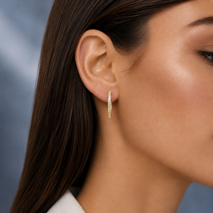 Pendientes de Aro con Diamantes Cultivados en Laboratorio, Corte Brillante Redondo, Plata de Ley S925, Chapados en Oro Amarillo, 66 Piedras, Regalo de Lujo para Mujer - Product Image 6