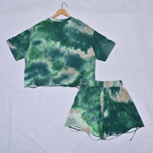 Women's <b>Tie</b> <b>Dye</b> Digital Printed 2-Piece Shorts <b>Set</b> O-Neck Short Sleeve Regular Fit Casual Spring Summer Knitted Polyester - Product Image 2