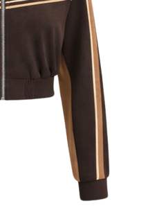 Chaqueta Deportiva Corta para Mujer Color Camel Marrón, Chaqueta Deportiva con Cierre, Ropa Deportiva para Gimnasio y Fitness, Chaqueta de Entrenamiento con Rayas en Contraste, Fabricante - Product Image 6