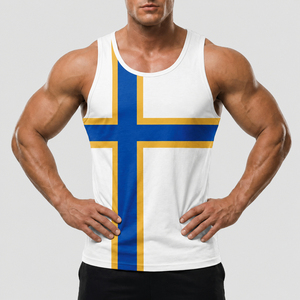 Sublimation Men Custom Neck <b>Running</b> 100% Cotton Men's Tank Top O-Neck Casual Style Knitted Sleeveless Men's tank top print - Product Image 3