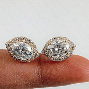 2.7TCW Emerald Pear Mixed Cut VVS Moissanite Halo Drop Stud Earrings IGI Certified 18K Gold Plated Luxury Modern Geometric - Product Image 3