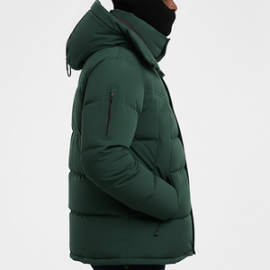 Custom Embroidery Front Turn-down Collar Hood Men's Canvas Puffer <b>Jacket</b> <b>Winter</b> Casual Wear Solid Color Relaxed Fit <b>Waterproof</b> - Product Image 6