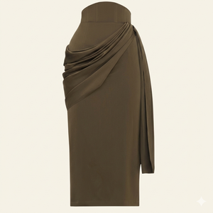 กระโปรงมิดิทรงเอวสูงสีเขียวมะกอกสำหรับผู้หญิง พร้อมดีเทลจีบด้านข้าง - Product Image 2