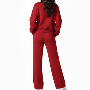 Conjunto deportivo personalizado para mujer de color sólido, chaqueta con capucha y cremallera, pantalones deportivos de pierna recta, conjunto de sudadera de algodón grueso. - Product Image 5