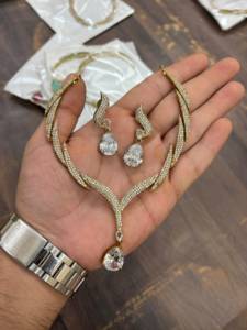 Premium Gold Finish Nano Setting <b>Ruby</b> <b>Necklace</b> Set | Sleek Pink Stone Designer Jewellery with Earrings - Product Image 2