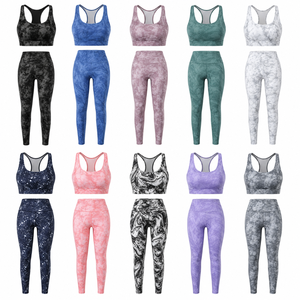 Ensemble de yoga personnalisé pour femme : Soutien-gorge de sport court et leggings taille haute, 2 pièces, sans couture, extensible, pour fitness, gym et entraînement, imprimé devant - Product Image 2