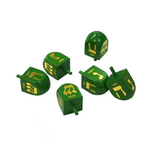 35x35x50mm Cor verde com alfabeto hebraico ouro brinquedo spinning top de madeira (dreidel)