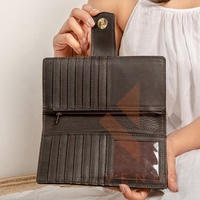 Tas genggam kulit sapi wanita, dompet gelang kulit sapi kualitas tinggi untuk musim panas Logo lapisan katun bergaya gaya Barat