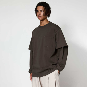 T-shirts décontractés pour hommes à manches doubles imprimés sur mesure OEM, 100% coton, coupe ample à manches longues - Product Image 5