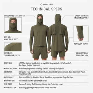 เสื้อกันแดดผู้ชาย UPF 50+ ผลิตจากโพลีเอสเตอร์รีไซเคิลผสมสแปนเด็กซ์ ทรงเข้ารูป มีฮู้ด พร้อมผ้าคลุมหน้า ระบายความร้อน เหมาะสำหรับตกปลา รับผลิตแบบ OEM - Product Image 5