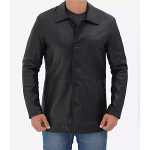 New Year Design Men's Warm Leather Jacket Letter Pattern Front Logo Stand Collar Windproof Thick Customizable Color Size - Product Image 5