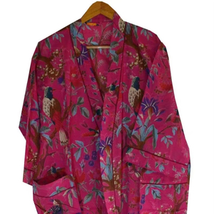 Bata Kimono de Algodón Suave y Transpirable con Estampado de Dibujos Animados Naaz Textile para Mujer, Camisón de Verano Hecho a Mano ODM con Cuello en V y Cintura Elástica - Product Image 1