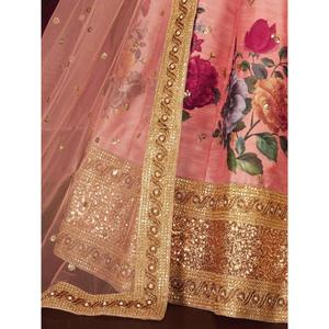 Lehenga choli ชุดแต่งงานผ้าไหม banglori พิมพ์ลายดอกพีช - Product Image 2
