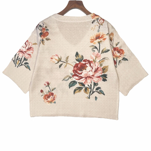 Suéter de Punto con Cuello en V y Estampado Floral para Mujer, Top Informal de Media Manga, Bordado de Algodón Suave, Ropa de Primavera - Product Image 2