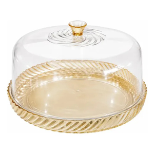 Plateau à gâteau en laiton doré de qualité supérieure avec couvercle en verre, support rond pour présentation de desserts pour anniversaires, mariages et autres fêtes - Product Image 1