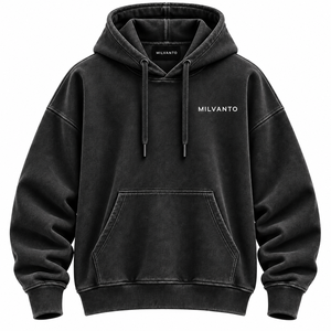 Sweat à capuche pour homme personnalisé en coton molletonné 100% noir délavé, coupe ample, poche kangourou, 450 GSM, impression personnalisée, qualité supérieure - Product Image 1