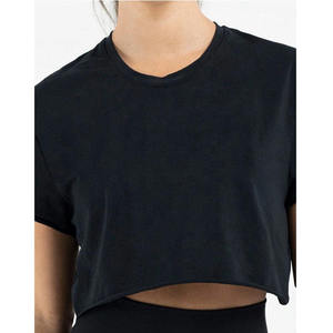 Camiseta Corta Informal para Mujer, Tejido de Algodón Suave, Cuello Redondo, Manga Corta, Corte Regular Cómodo, Camiseta Corta Básica y Elegante para Mujer - Product Image 4