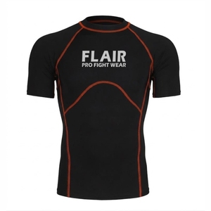 Flair Men's Short Sleeve <b>Compression</b> T-<b>Shirt</b> <b>Black</b> Quick Dry Slim Fit Sporty O-Neck Printed With Pattern - Product Image 2