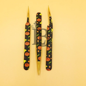 Nouvel arrivage : Pince à épiler en acier inoxydable pour extensions de cils, revêtement papier, design citrouille, pointe dorée, pour cils en vison - Product Image 5