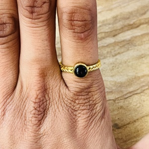 Unique Design Black Onyx <b>Ring</b> 18k Gold Plated Brass minimal <b>Dainty</b> <b>Ring</b> Wheat Texture Wholesale <b>Ring</b> For Women Thine Band <b>Ring</b> - Product Image 2