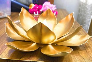 Golden Metal Lotus Flower T-Light Candle <b>Holder</b> Decorative Table <b>Tealight</b> Stand for Home Living Room Decor - Product Image 6