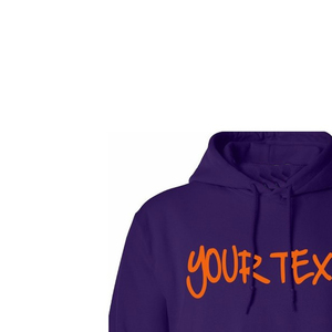 Sweat-shirt à capuche pour homme en coton tricoté, imprimé numérique violet avec texte orange, style décontracté - Product Image 6